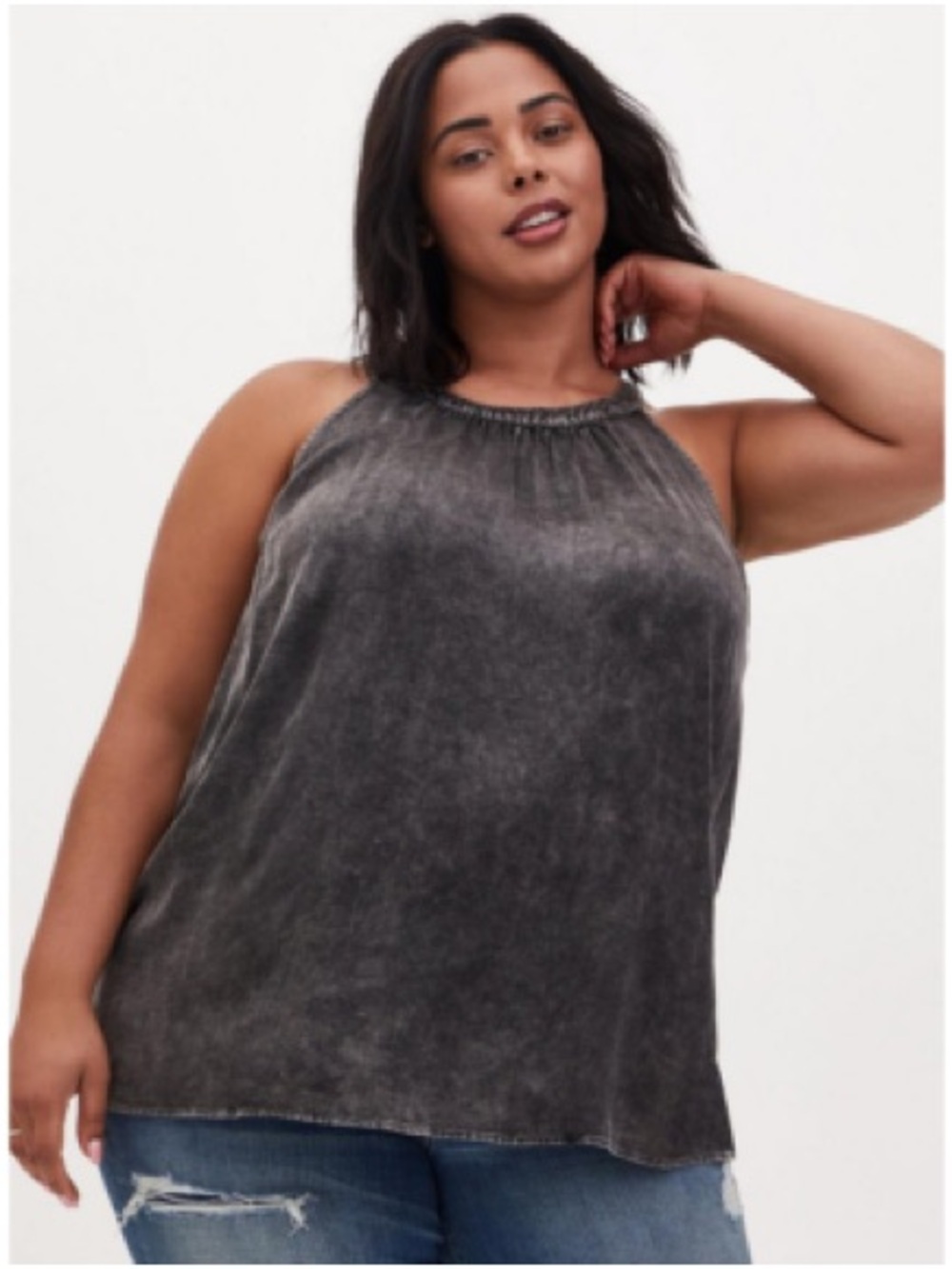 Torrid Gray Mineral Wash Satin Charmeuse Goddess Neck Tank Top